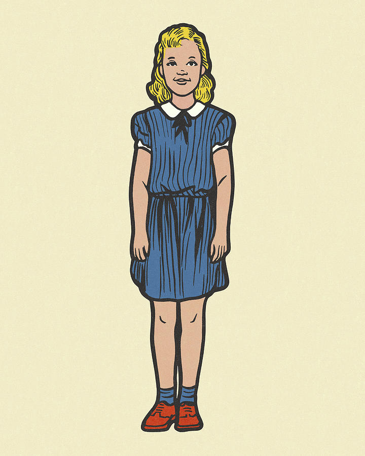 Vintage Drawing - Girl Wearing a Blue Dress by CSA Images