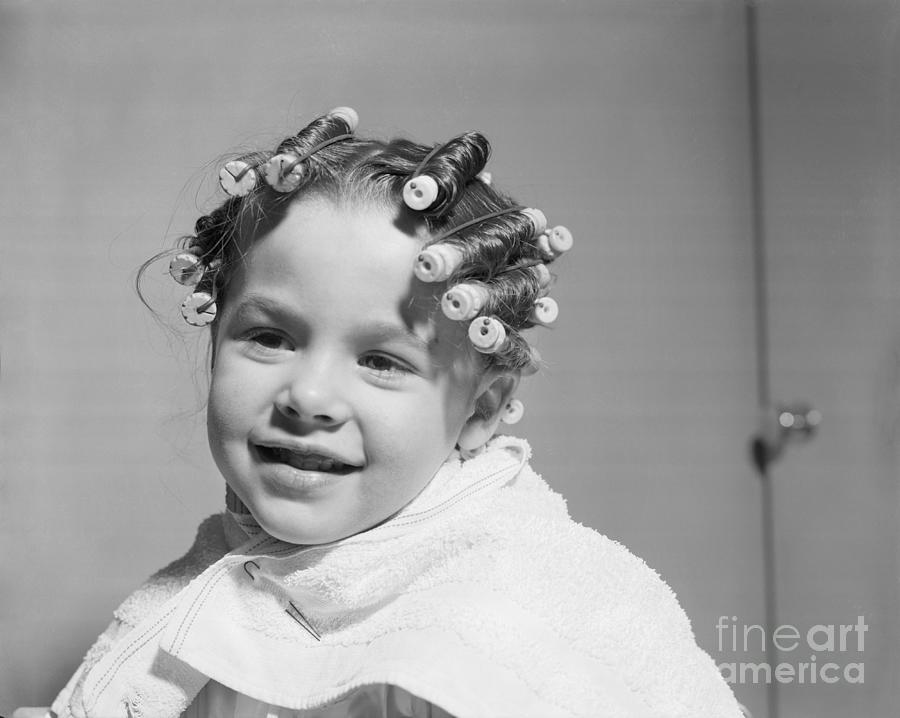 Girl Wearing Curlers In Hair Photograph by Bettmann