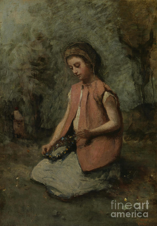 Girl Weaving A Garland Drawing by Heritage Images