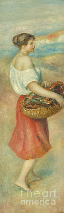 Girl with a Basket of Fish, circa 1889 Painting by Pierre Auguste Renoir