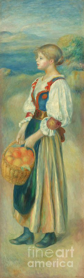 1889 Painting - Girl With A Basket Of Oranges, Circa 1889 by Pierre Auguste Renoir 1889 Painting - Girl With A Basket Of Oranges, Circa 1889 by Pierre Auguste Renoir