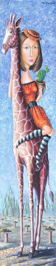 Bird Painting - Girl With A Giraffe by Zurab Martiashvili