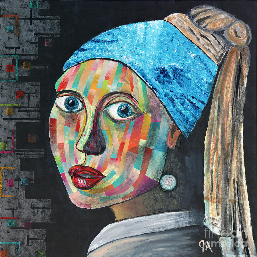 Girl With A Pearl Earring, Jeremy Style Painting by Jeremy Aiyadurai