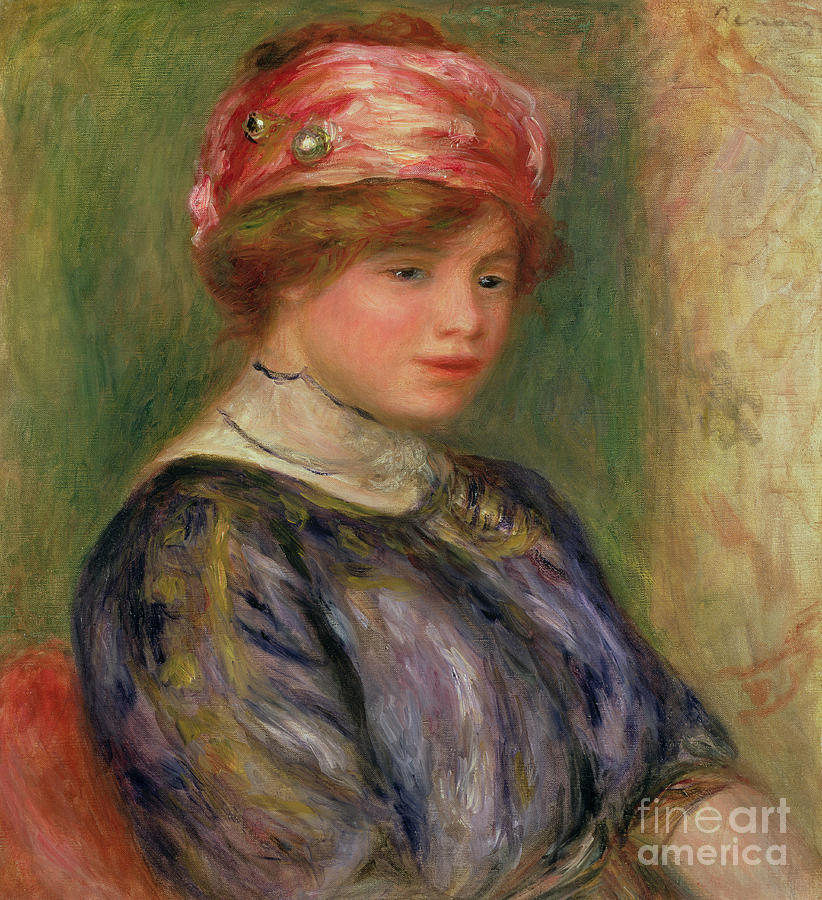 Girl with a Pink Hat, 1911 Painting by Pierre Auguste Renoir