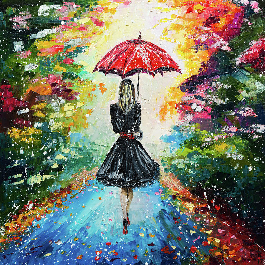Девушка с зонтиком нарисованная
