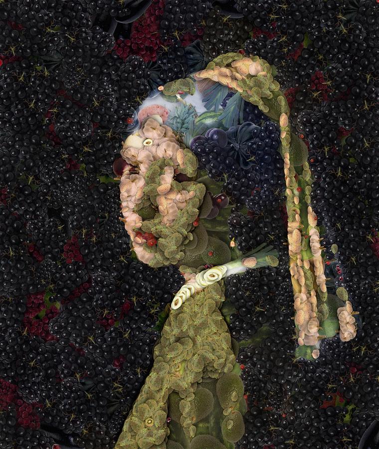 Girl With A Strawberry Earring Vegetable Decoupage Painting by Taiche Acrylic Art