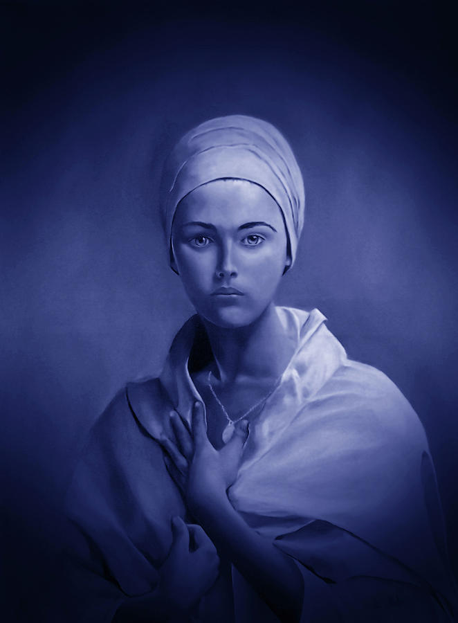Girl With A Turban In Blue Painting by Barry BLAKE