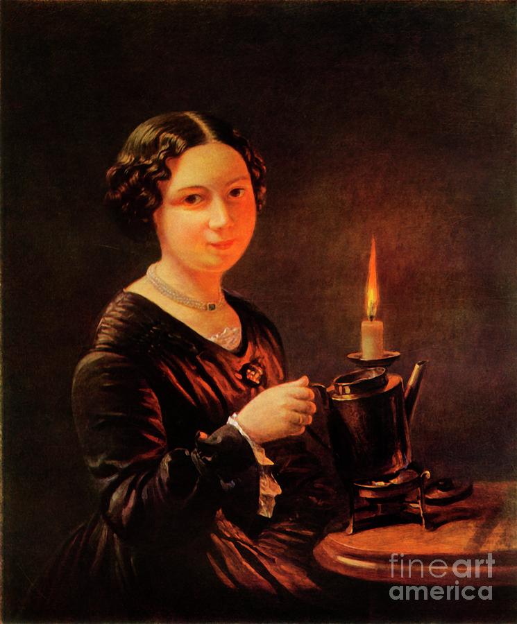 Girl With Candle Drawing by Print Collector