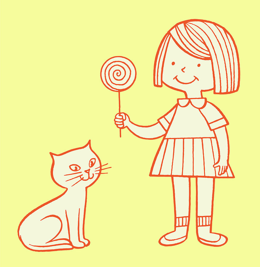 Girl With Cat and Lollipop Drawing by CSA Images - Fine Art America