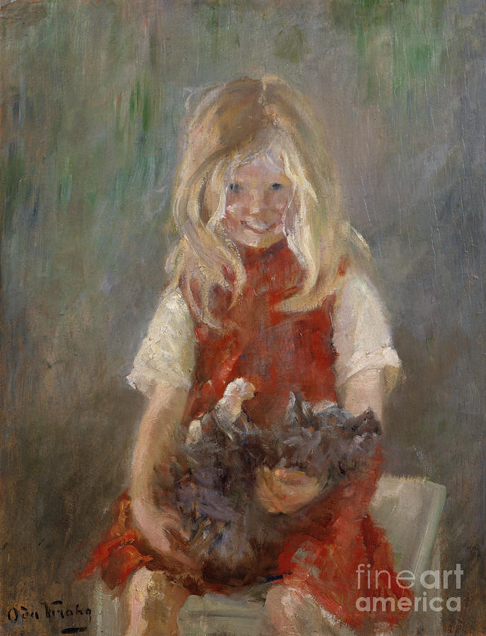 Girl With Cat By Oda Krohg Painting by Oda Krohg
