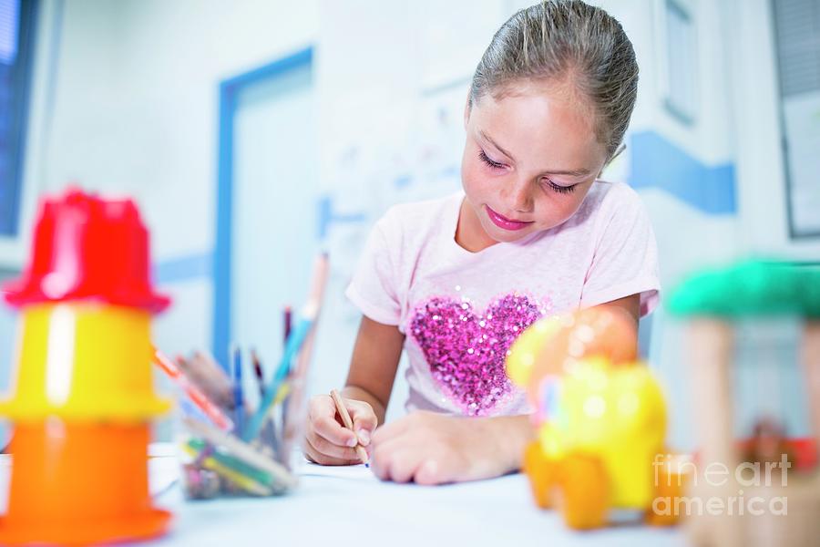 Girl With Colouring Pencils Photograph by Science Photo Library