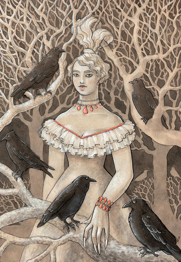 Nature Digital Art - Girl With Crows by Anastasia Khoroshikh