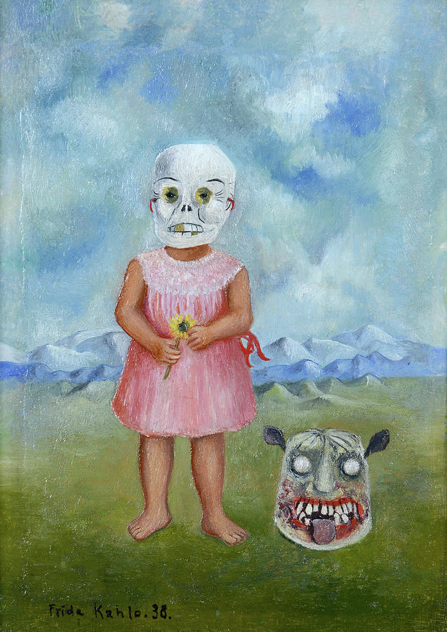 Frida Kahlo Painting - Girl with Death Mask by Frida Kahlo