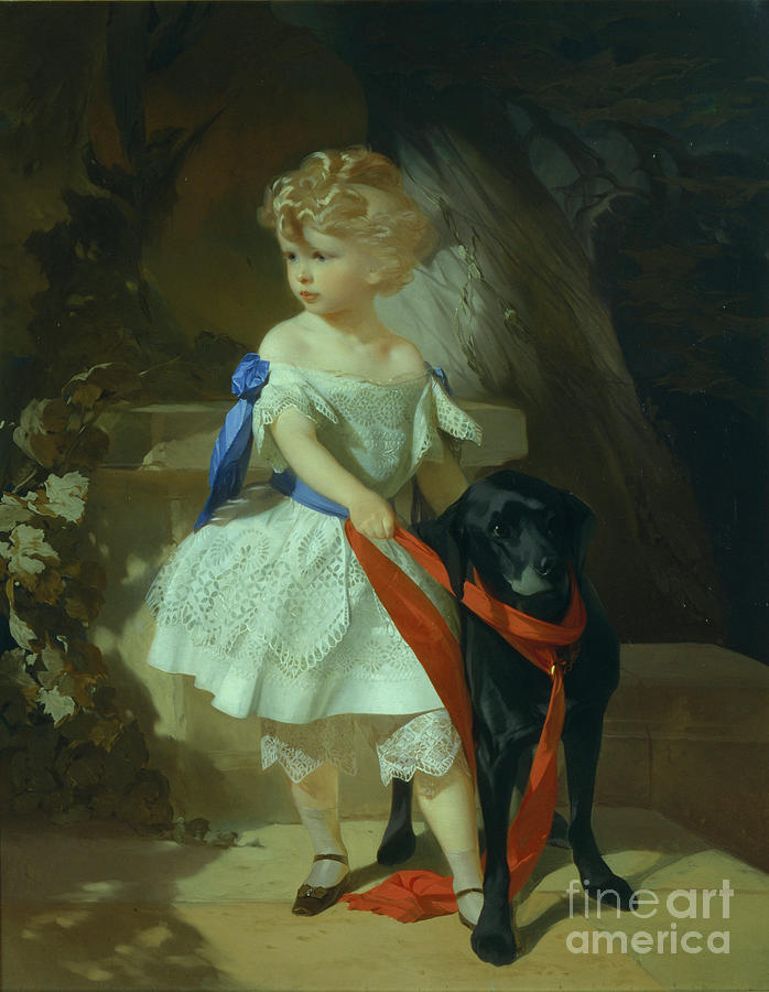 Girl With Dog, 1860s. Artist Makarov Drawing by Heritage Images