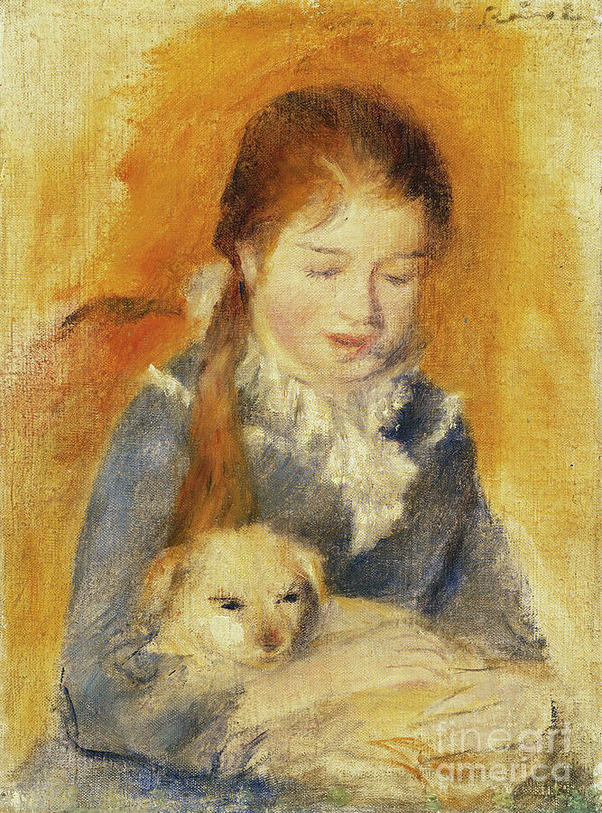 Girl With Dog; Fillette Au  Chien, C.1875 Painting by Pierre Auguste Renoir