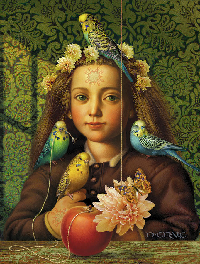 Girl With Parakeets Painting by Dan Craig