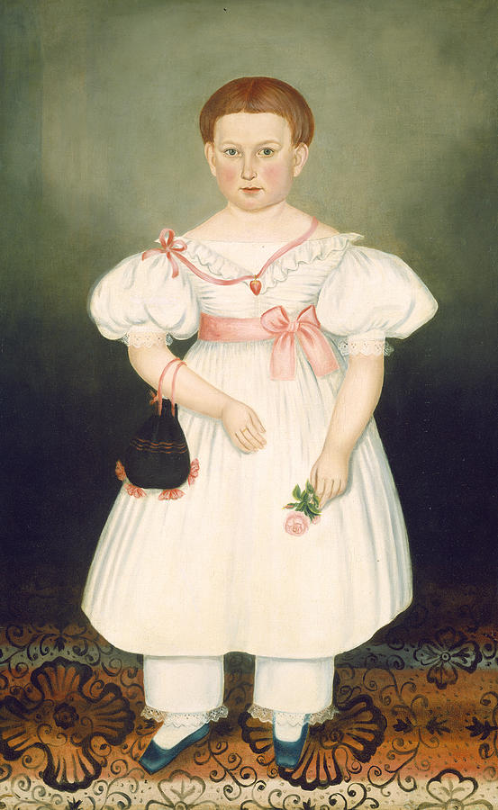 Girl with Reticule and Rose Painting by Joseph Whiting Stock