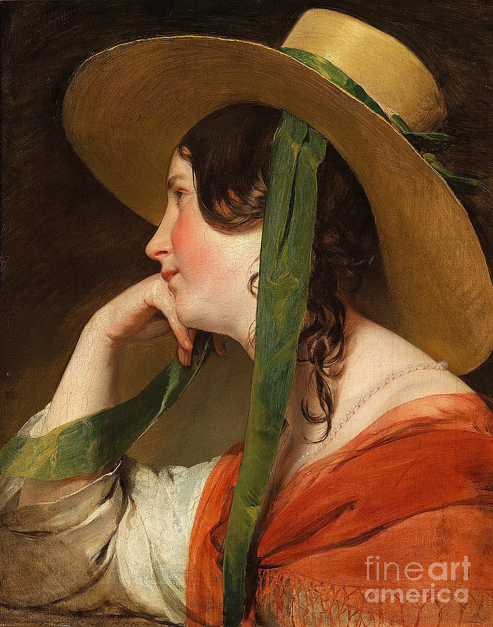 Girl With Straw Hat. Artist Amerling Drawing by Heritage Images
