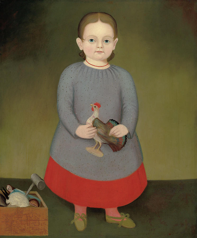 Girl With Toy Rooster, C1840 Painting by Granger