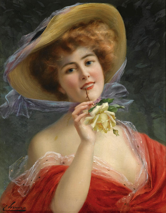 Girl with Yellow Rose Painting by Emile Vernon
