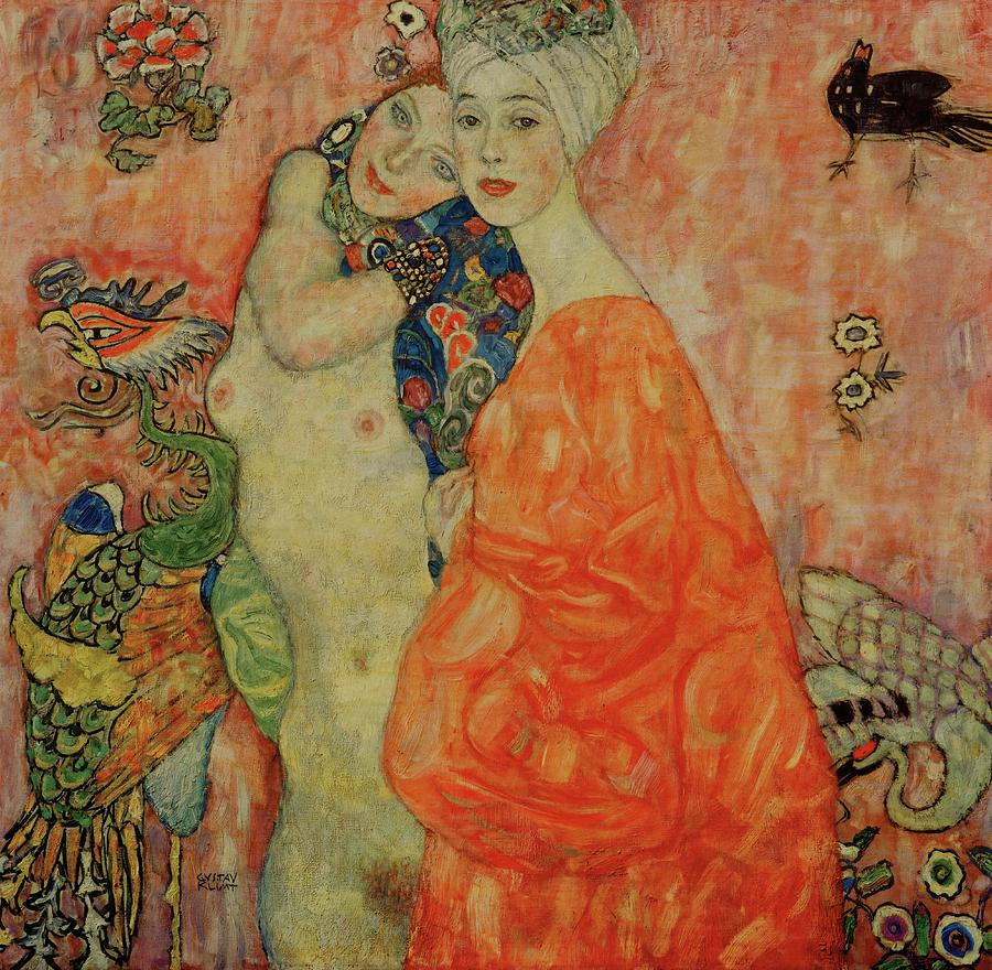 Girlfriends. Oil on canvas -1916-1917- 99 x 99 cm Destroyed by fire in 1945. Painting by Gustav Klimt -1862-1918-