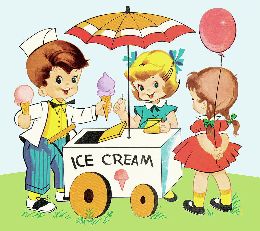 Girls at an Ice Cream Cart Drawing by CSA Images - Pixels