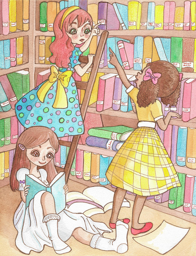 Book Painting - Girls At Library by Abraal
