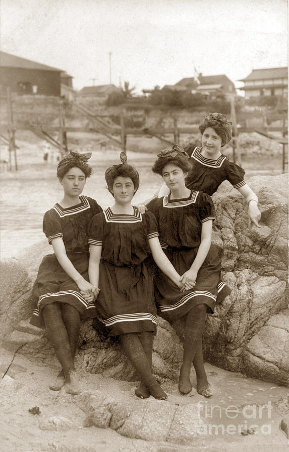 Pacific Grove Photograph - Girls at the Beach Pacific Grove circa 1908 by Monterey County Historical Society