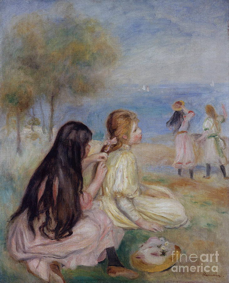 Girls By The Seaside, Circa 1875 By Renoir Painting by Pierre Auguste Renoir