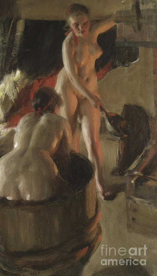 Girls from Dalarna Having a Bath, 1908 Painting by Anders Leonard Zorn