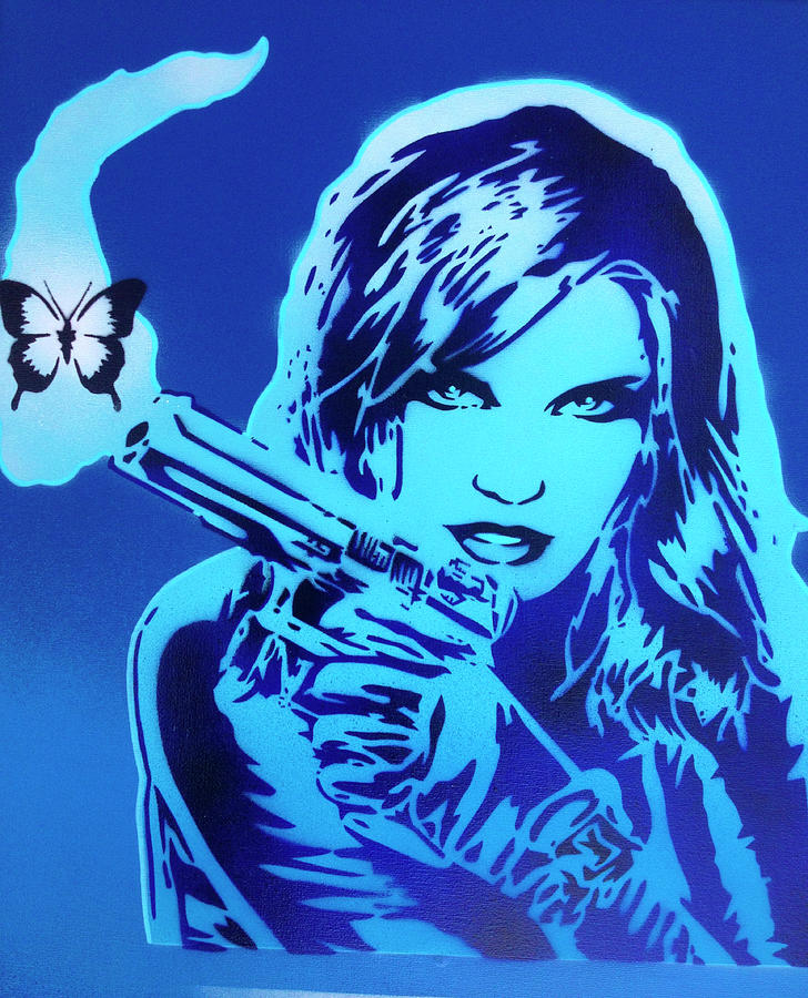 girl with gun stencil