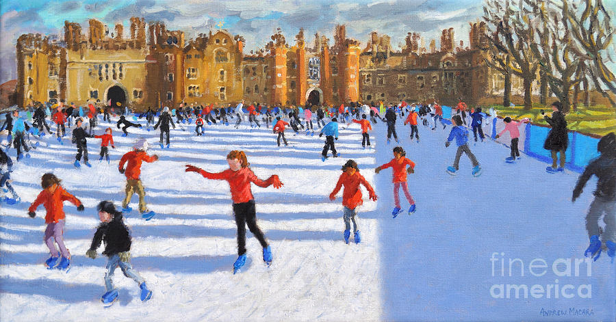 Girls in Red, Hampton Court Palace Ice Rink, London Painting by Andrew Macara