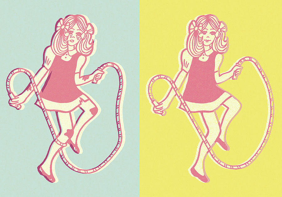 Vintage Drawing - Girls Jumping Rope by CSA Images