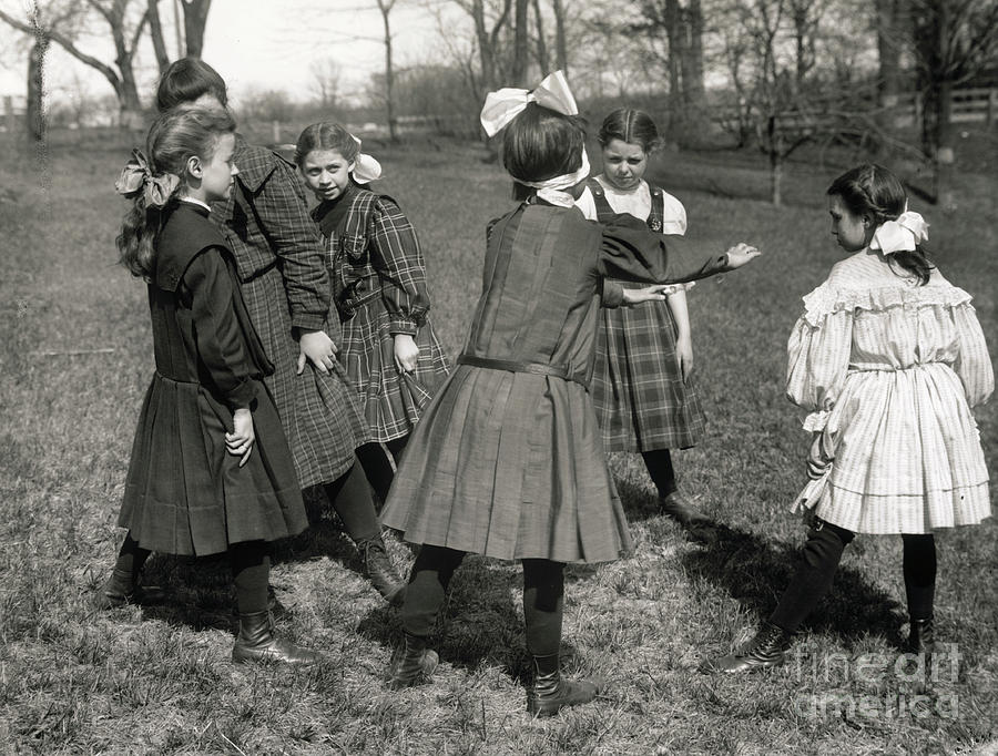 Girls Playing Blind Mans Buff Outdoors Photograph by Bettmann