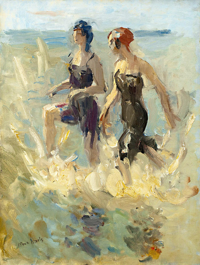 Girls running through the shallows Painting by Isaac Israels