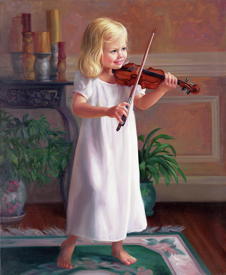 Portrait Painting - Girls violin by Laurie Snow Hein