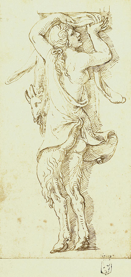 Giulio Romano -Rome, 1499 -?--Mantua, 1546-. A Female Satyr -ca. 1527 - 1530-. Pencil and brown i... Painting by Giulio Romano -c 1499-1546- Giulio Romano -Rome, 1499 -?--Mantua, 1546-. A Female Satyr -ca. 1527 - 1530-. Pencil and brown i... Painting by Giulio Romano -c 1499-1546-