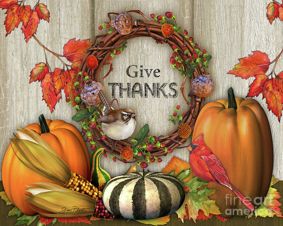 Give Thanks Fall Art-B Digital Art by Jean Plout