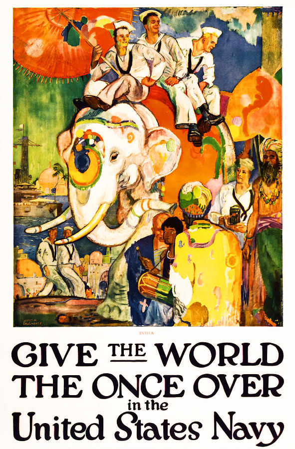 Give the World the Once Over in the United States Navy Art Deco Elephant Painting by Peter Ogden