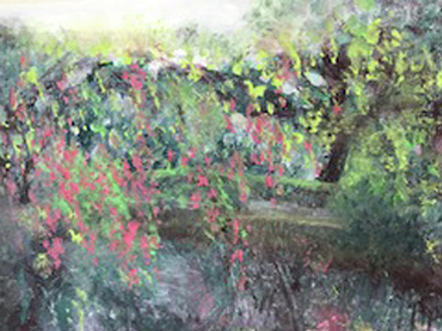 Giverny Bridge in the Morning Mist Painting by Susan Grunin