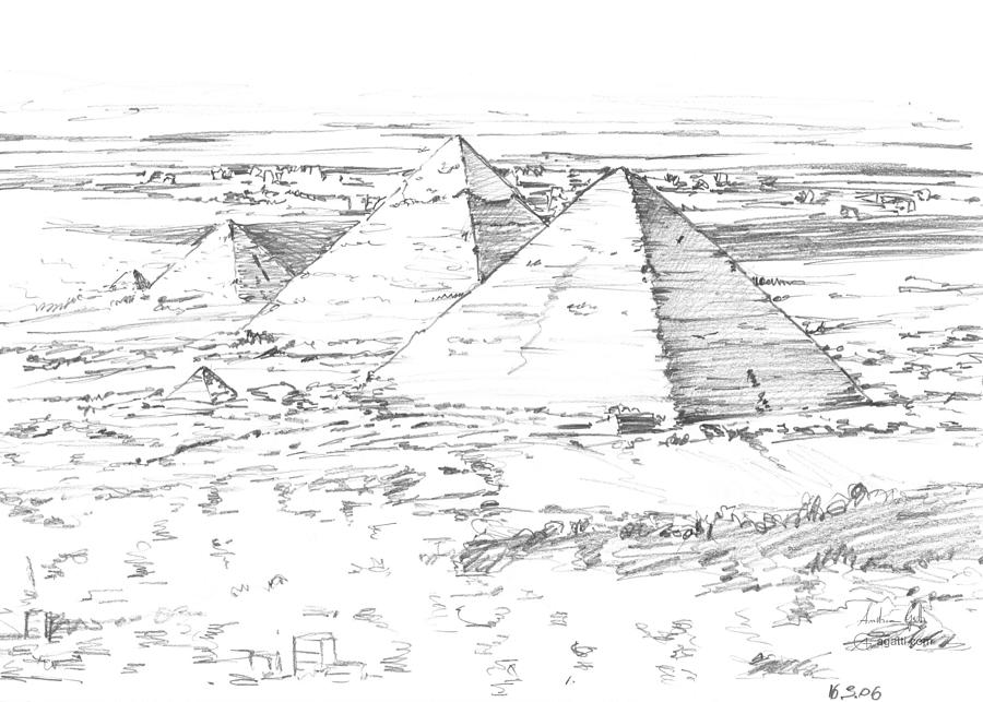 Giza pyramids drawing Digital Art by Andrea Gatti