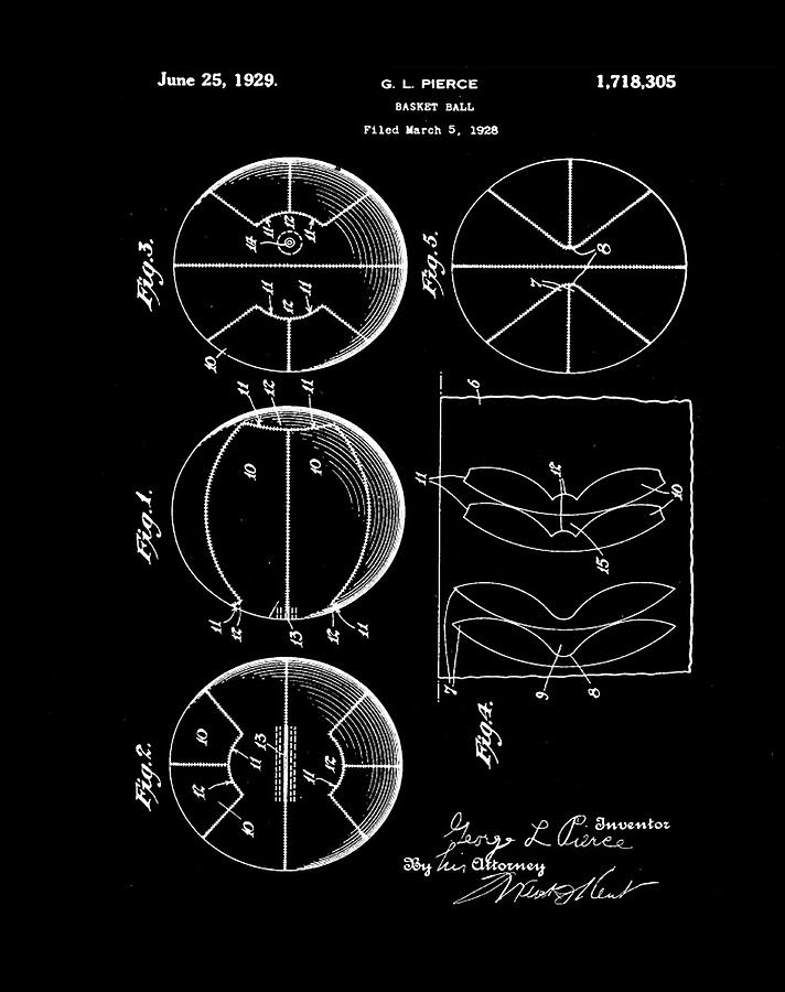 GL Pierce Basketball Patent 1929 in Black Photograph by Digital Reproductions
