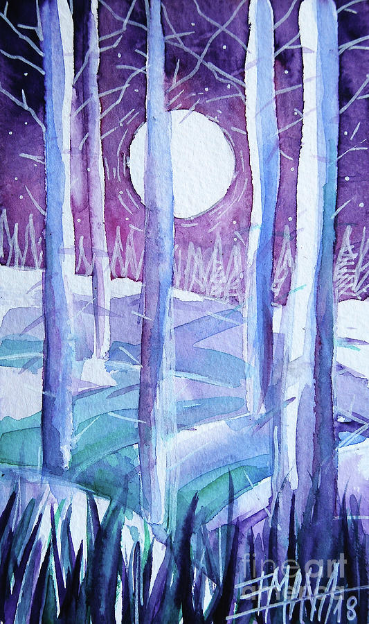 GLACIAL FOREST - Winterscape Watercolor - Mona Edulesco  Painting by Mona Edulesco