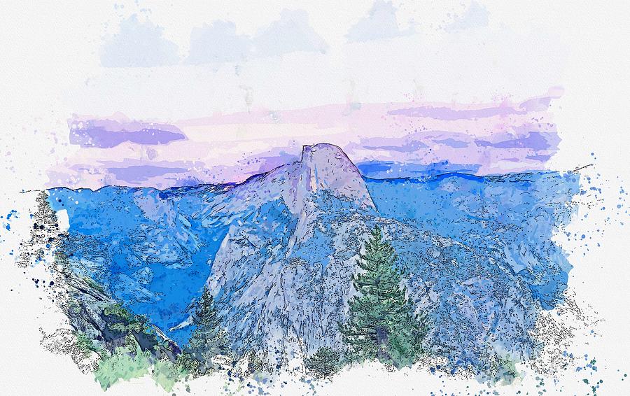 Glacier Point, Yosemite Valley, United States -  watercolor by Adam Asar Painting by Celestial Images