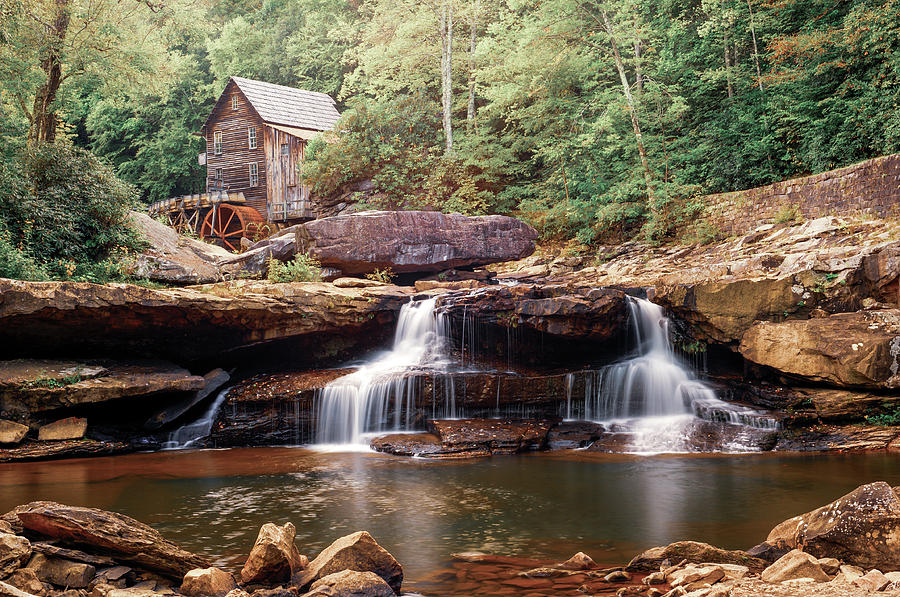 America Photograph - Glade Creek Grist Mill Above Twin Waterfalls by Gregory Ballos
