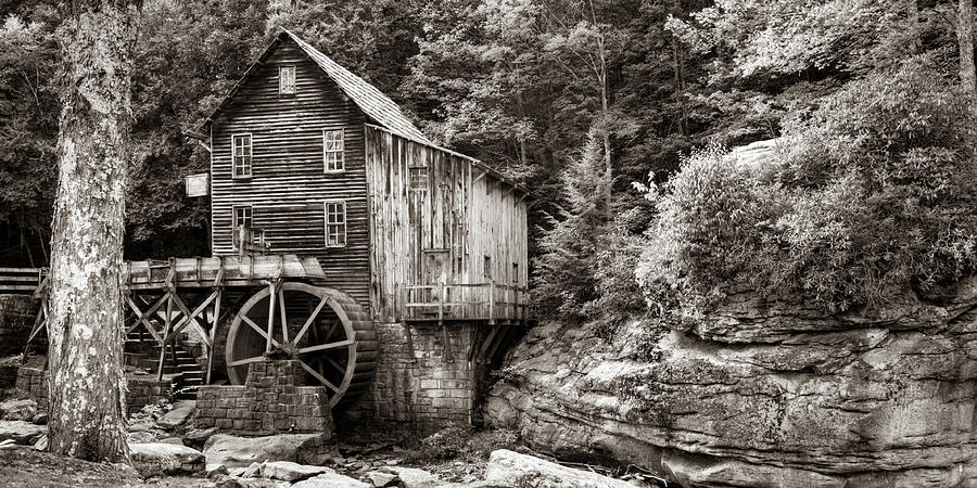 America Photograph - Glade Creek Grist Mill Sepia Panorama - West Virginia by Gregory Ballos