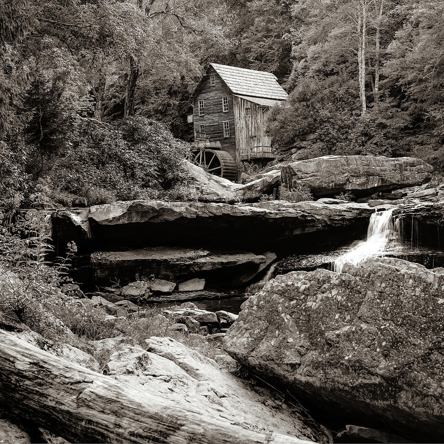 America Photograph - Glade Creek Mill in Sepia - Square Format by Gregory Ballos