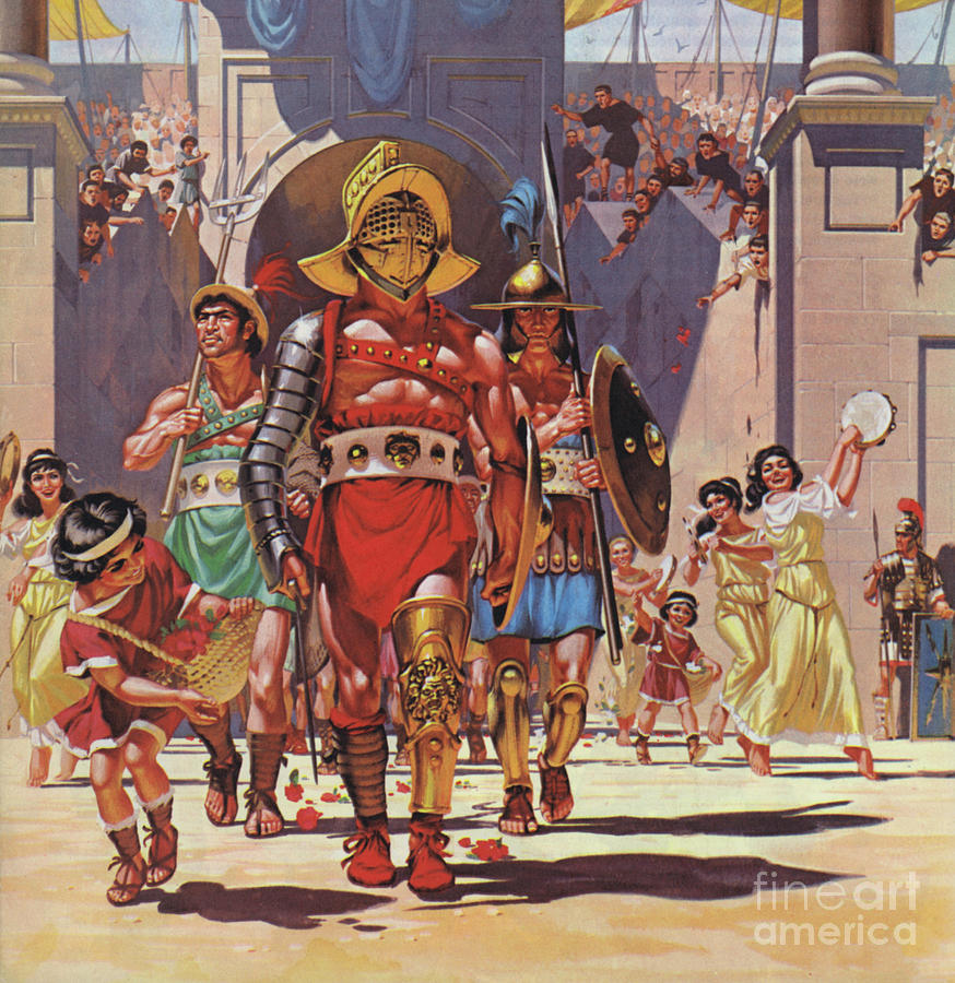 Gladiator walking into the arena Painting by Angus McBride