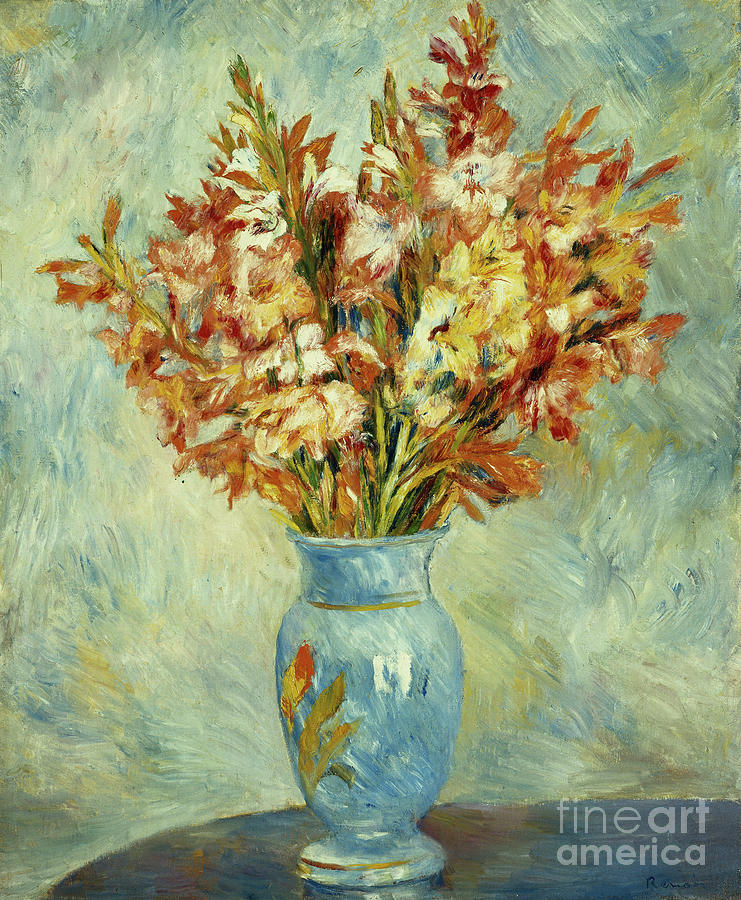Gladioli In Blue Vase; Glaieuls Au Vase Bleu, 1884 Painting by Pierre Auguste Renoir