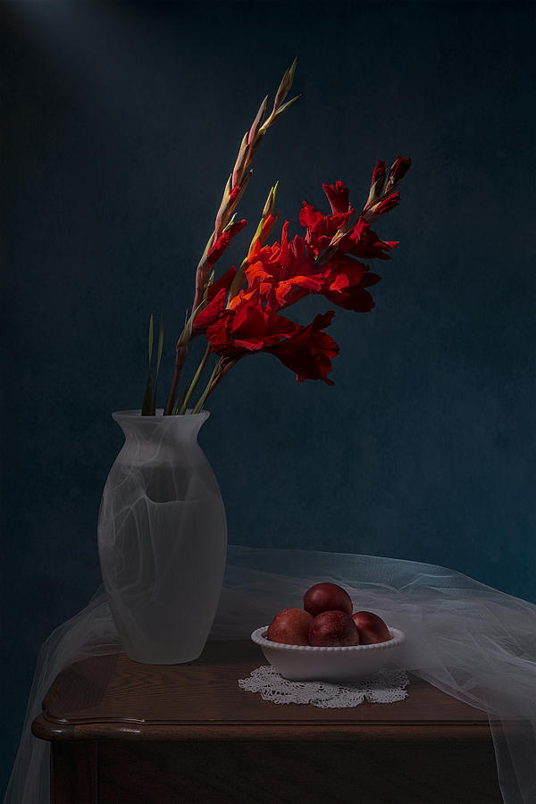 Flower Photograph - Gladiolus & Nectarine by Lydia Jacobs